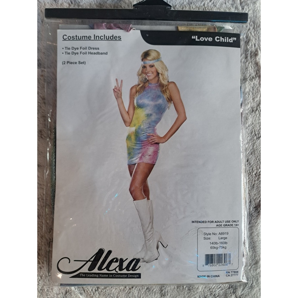 Alexa Love Child Tie Dye Foil Dress and Headband 70s Hippie Costume Size Large